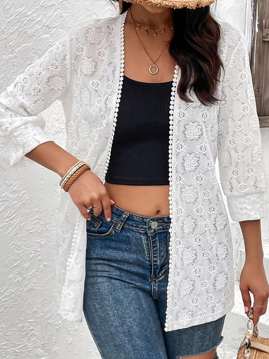  Lace Half Sleeve Open Front Cardigan