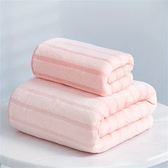 2pc Coral Velvet Striped Towel Set Soft Hand Bath Linen Sets Absorbent Towels