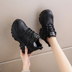 Women's Lace Up Thick Sole Chunky Sneakers Height Increased Platform