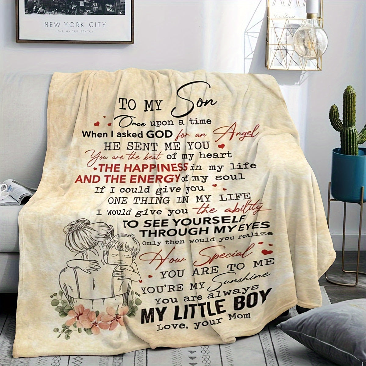 To My Son Envelope Printed Throw Blanket for Home, Outdoor, Travel