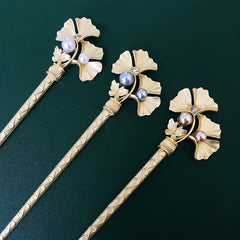 Faux Pearl & Ginkgo Leaf Hair Pin Wedding Headwear