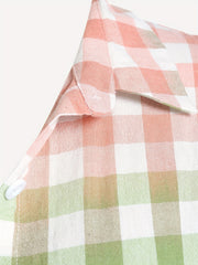  Colorblock Gingham Button Up Peplum Blouse