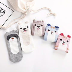 5 Pairs Cute Animal Print Low Cut Socks Women's Stockings