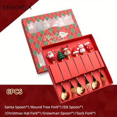 6PCS Christmas Fork And Spoon Set Stainless Steel Tableware Gift Set