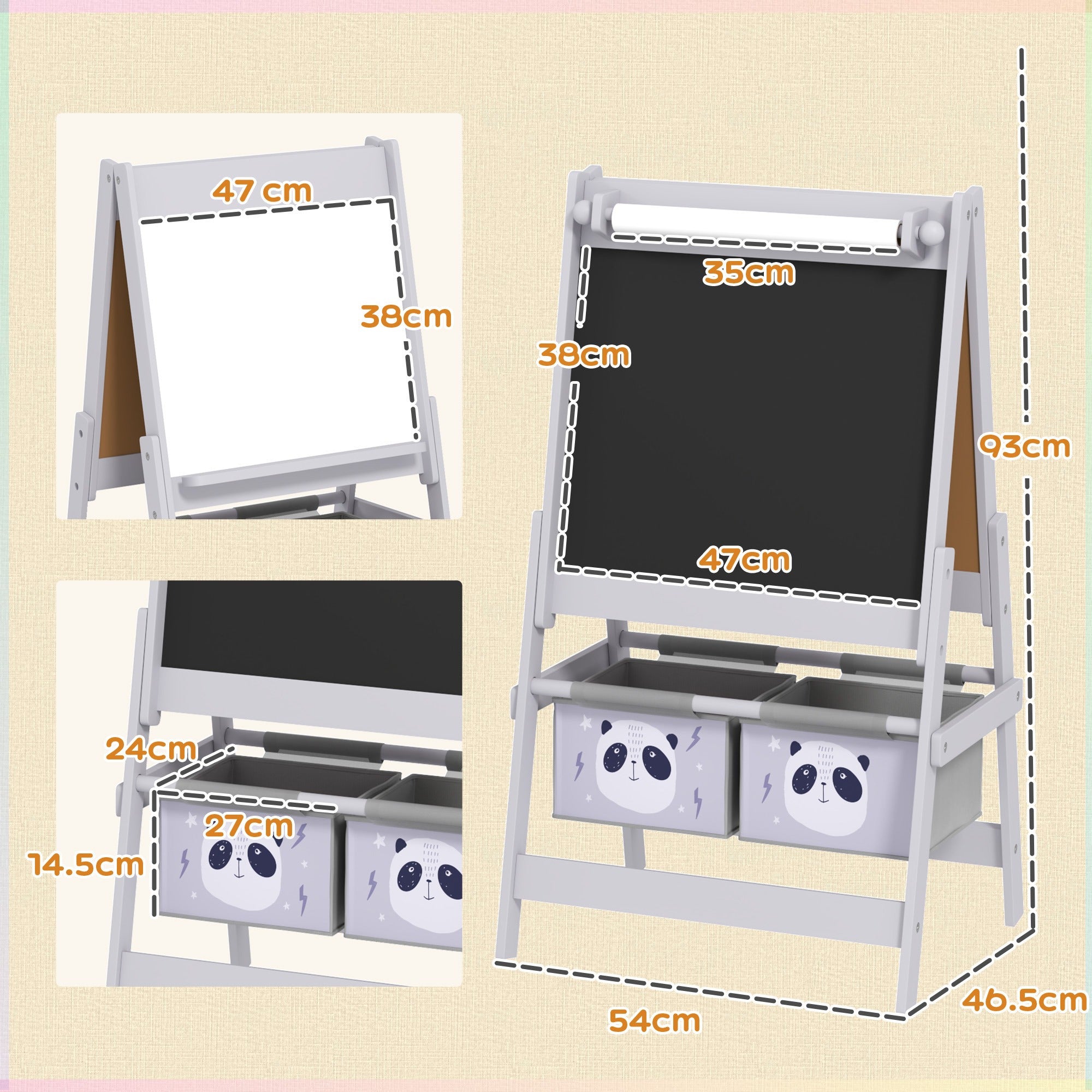 Kids Easel with Paper Roll 3 in 1 Art Easel with Blackboard Whiteboard
