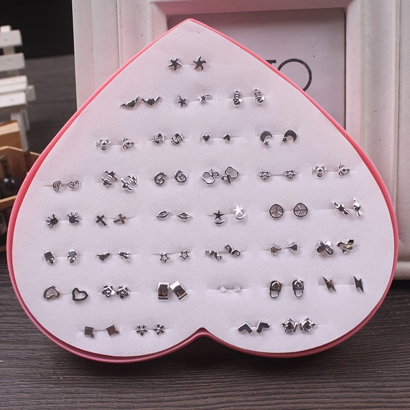 36 Pairs of Silver Stud Earrings Mixed Hair Women's Jewelry Women's Accessories