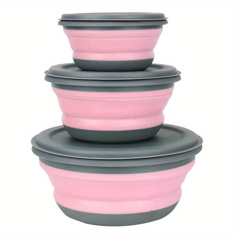 3pcs Portable Foldable Bowl Set Cutlery Box Camping Picnic