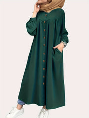  Lantern Sleeve Maxi Shirt Dress With Pockets
