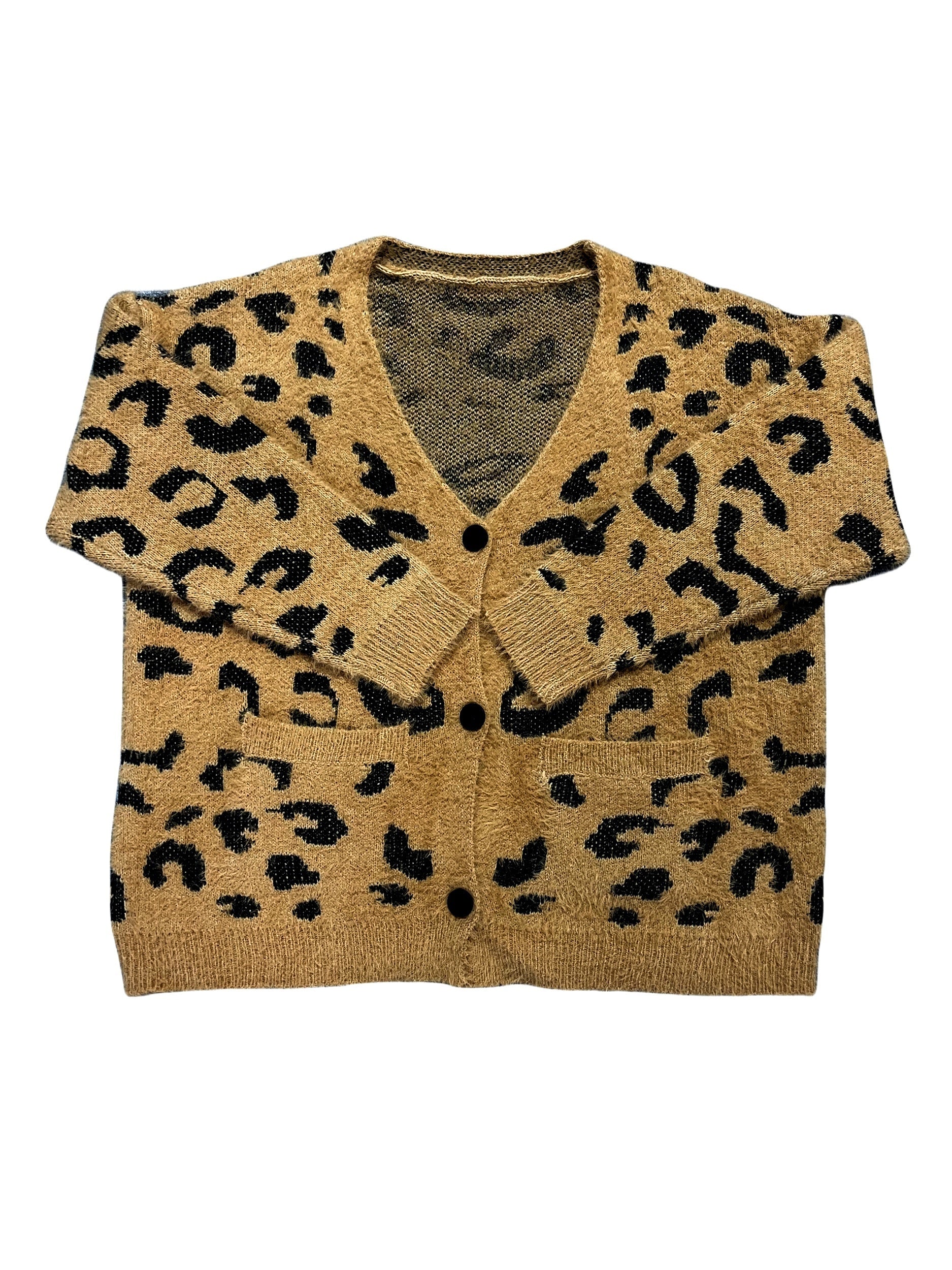  Leopard Pattern Long Sleeve Button Up Cardigan