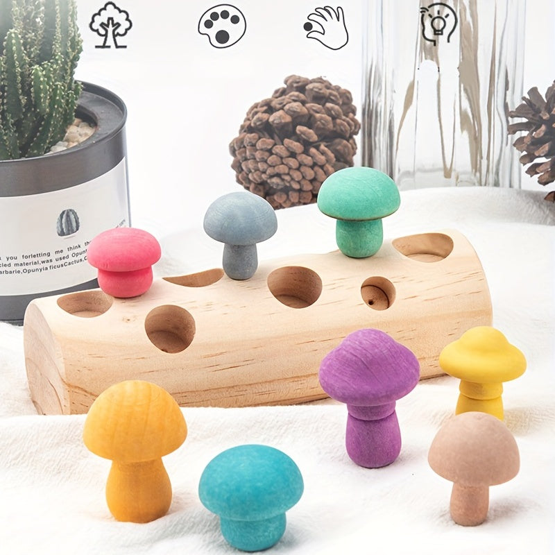 Wooden Mushroom Building Block Set for Halloween, Thanksgiving, Christmas