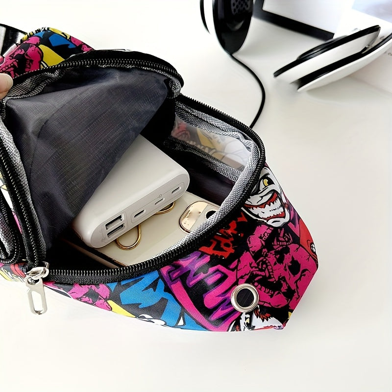 Colorful Graffiti Print Sling Mini Bag Ghost Skull Pattern for Halloween