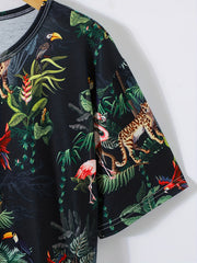 Hawaii Tropical Leaf And Flamingo Full Print Tshirts Men's