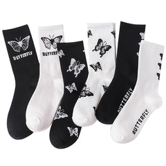 6 Pairs Women Socks Novelty Butterfly Crew Boots Multicolor