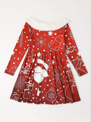 Girls Santa Long Sleeve Dress Christmas Gift