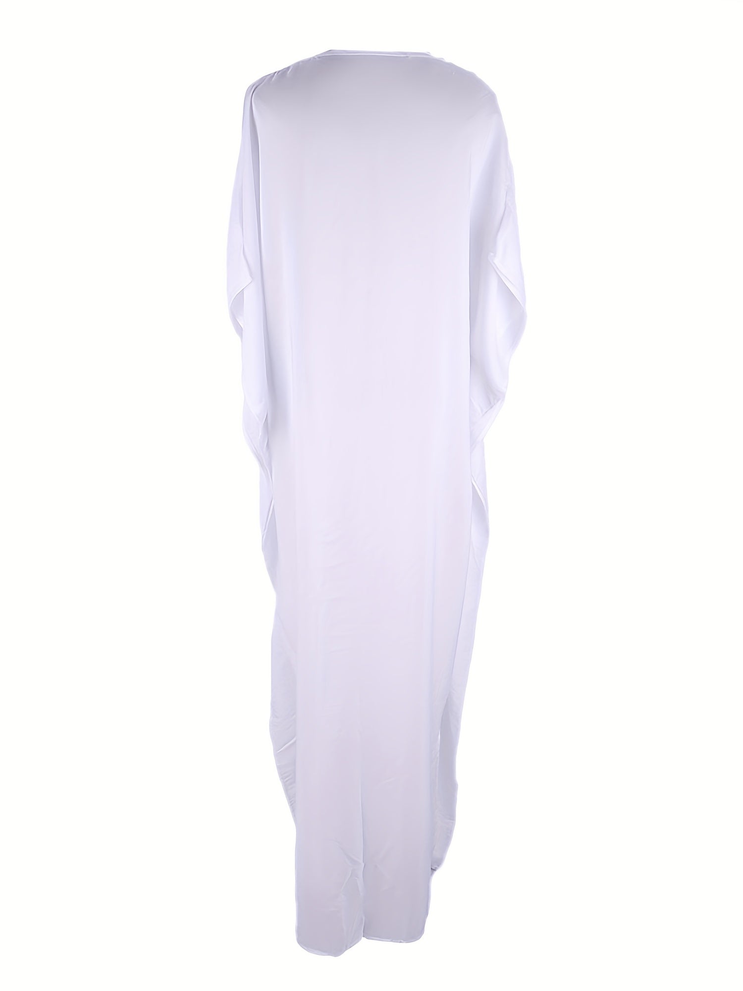  Solid Bat Sleeve V Neck Maxi Cover Up Dress