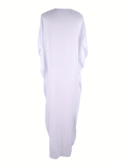  Solid Bat Sleeve V Neck Maxi Cover Up Dress