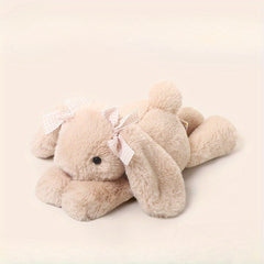 Soft Beige Rabbit Plush w/ Expressive Eyes & Fluffy Ears Pink Bow Tie Stuffed An