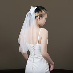 Butterfly Bow Bridal Veil Polyester Tulle Wedding Head Veil