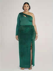  Ribbed Velvet High Rise Side Split Skirt