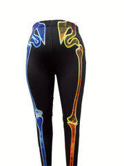 Women's Plus Skull Print High Rise Halloween Leggings