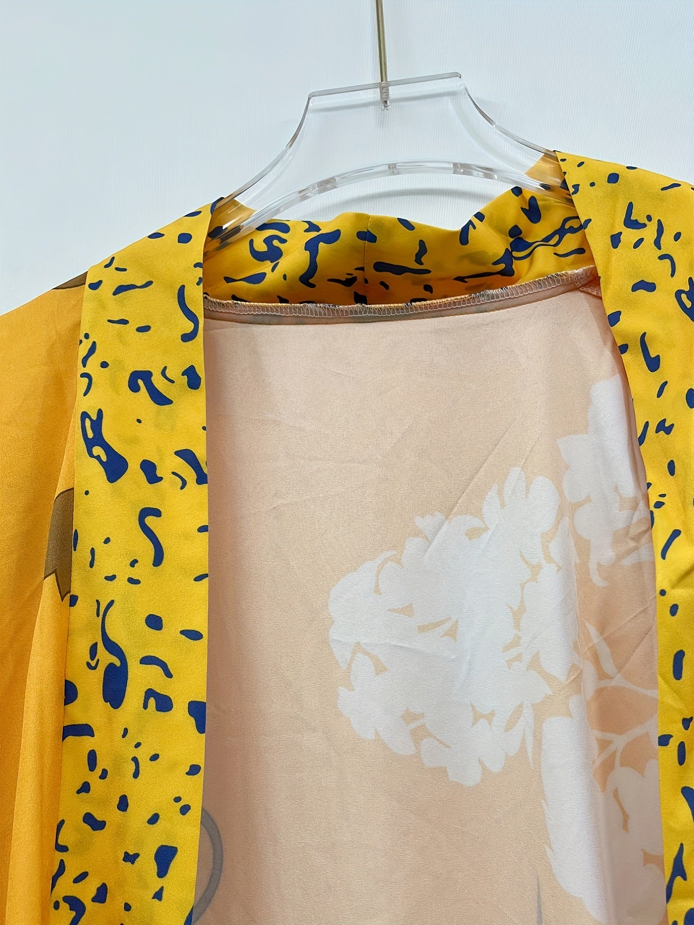  Floral Print Batwing Sleeve Kimono Cover Up