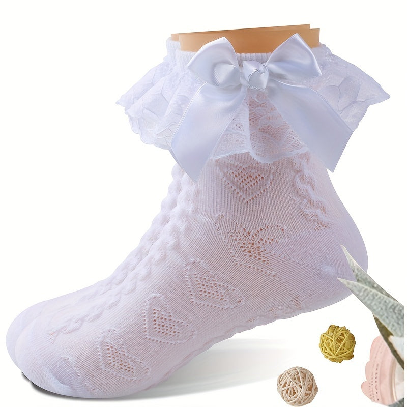 Cotton Lace Knit Crew Socks - 2 Pairs