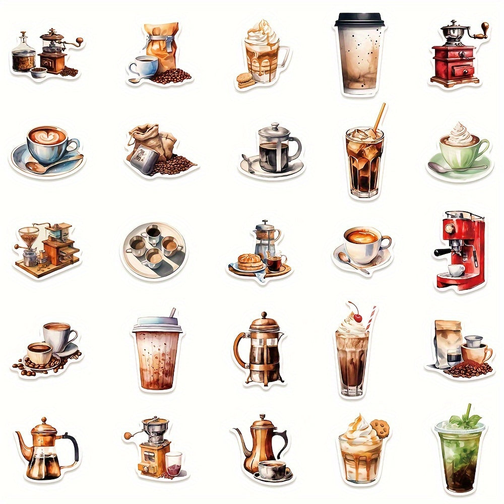 50pcs Coffee Lover Graffiti Stickers for Laptop Helmet Desktop