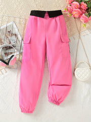 Girls' Casual Cargo Jogger Trousers with Pockets