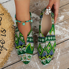 Women's Tribal Style Flat Shoes Pointed Toe Slip On Casual Canvas Flats