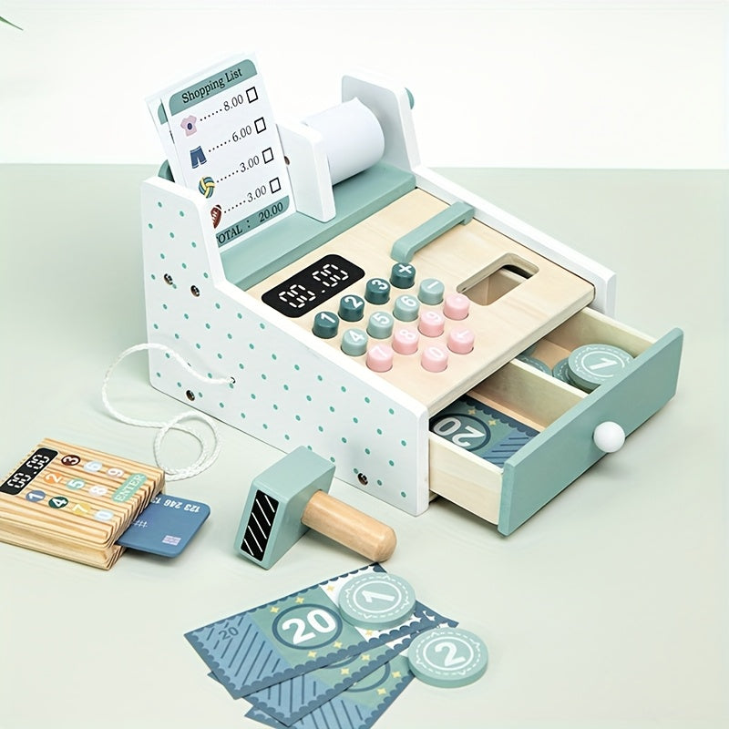 Wooden Toy Cash Register for Kids with Money Recognition and Arithmetic