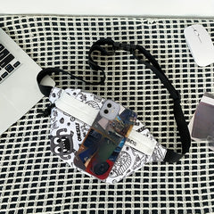 Cartoon Print Chest Bag Graffiti Pattern Canvas Sling Bag