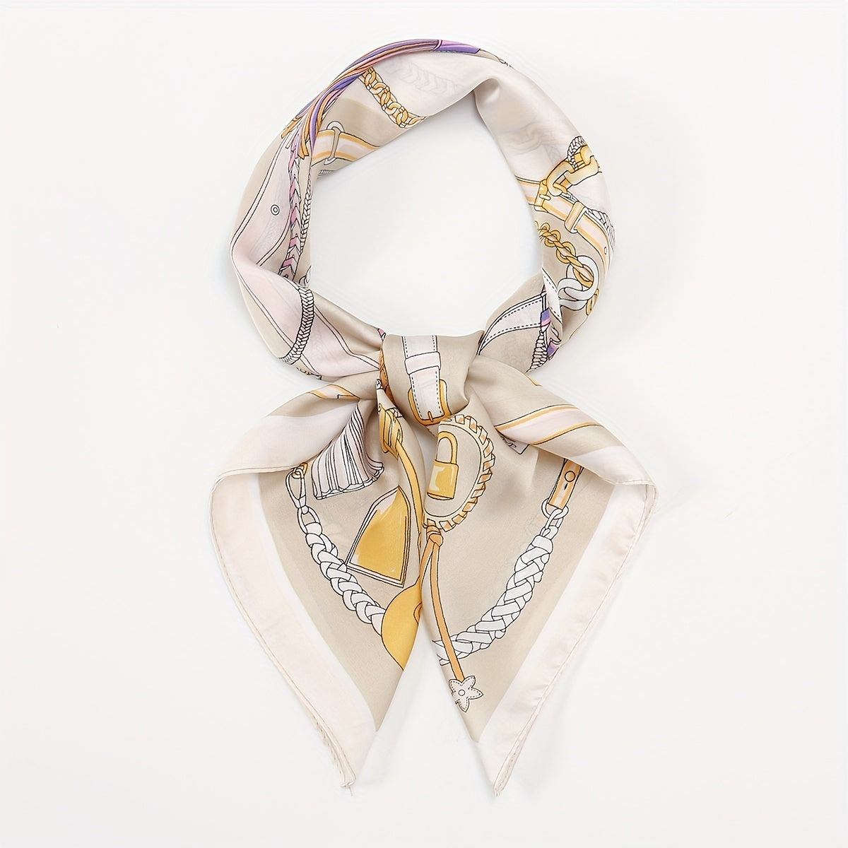Chain Print Beige Bandana Boho Square Scarf Head Wrap