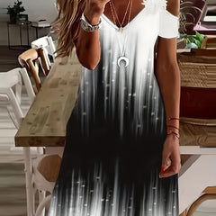  Women's Ombre Print Lace Cold Shoulder Dress