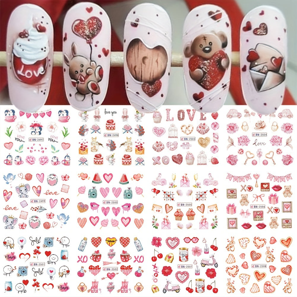 Valentine Nail Water Transfer Stickers Heart Love Letter Red Lip Rose Nail Art D