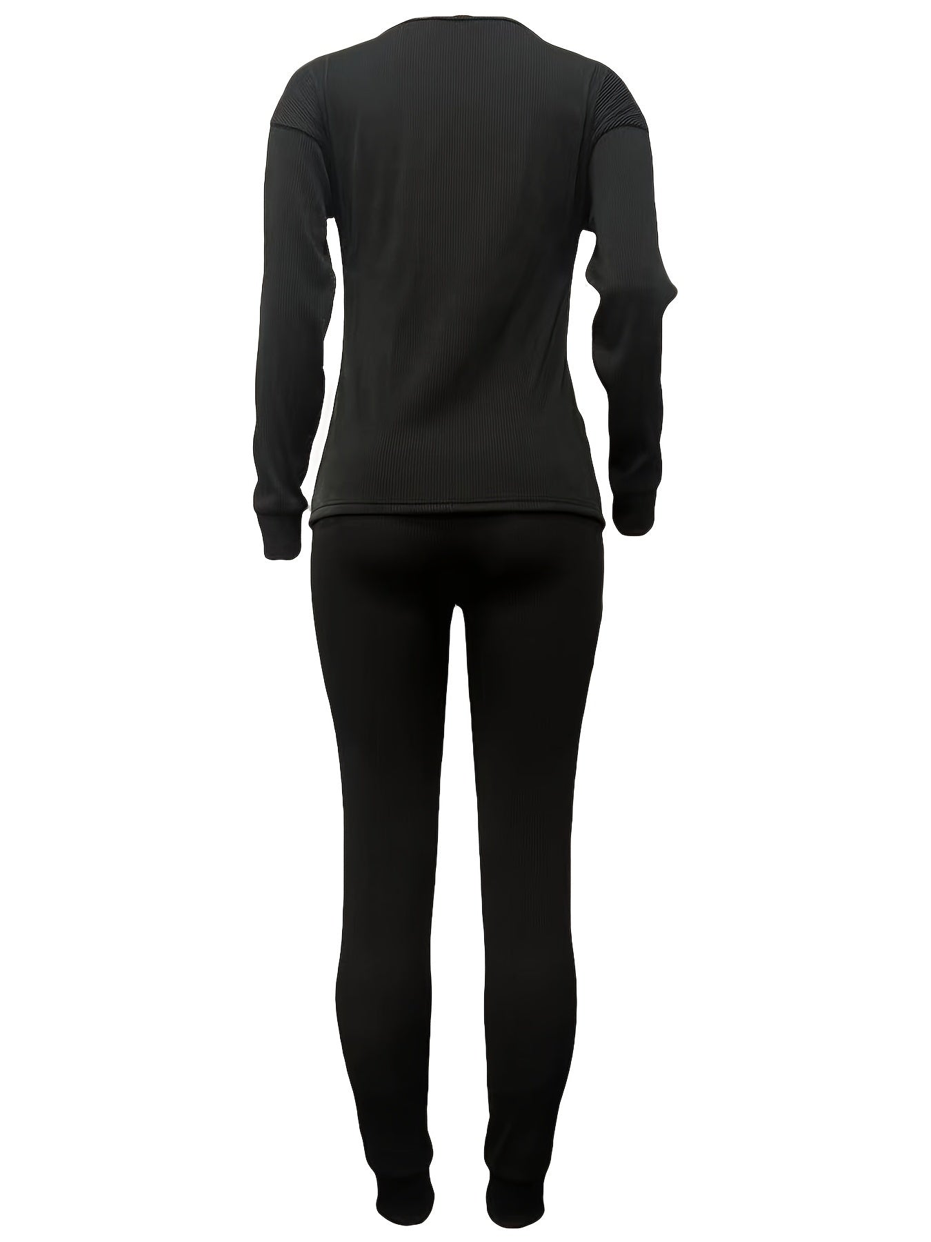 Casual Solid Two-piece Set Long Sleeve Crew Neck Top & Slim Pants