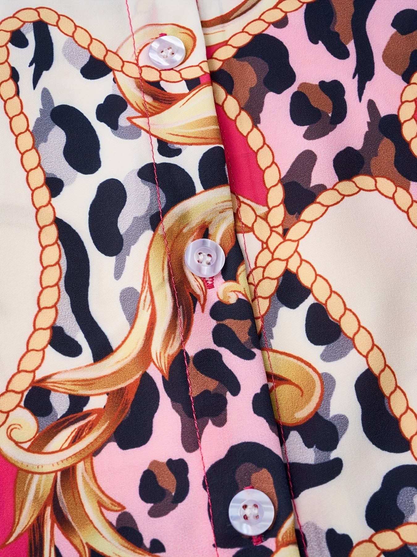  Colorblock Leopard & Baroque Print Blouse