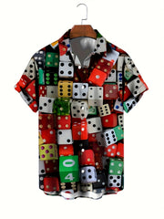 Men's 3D Print Dice Pattern Short Sleeve Shirt