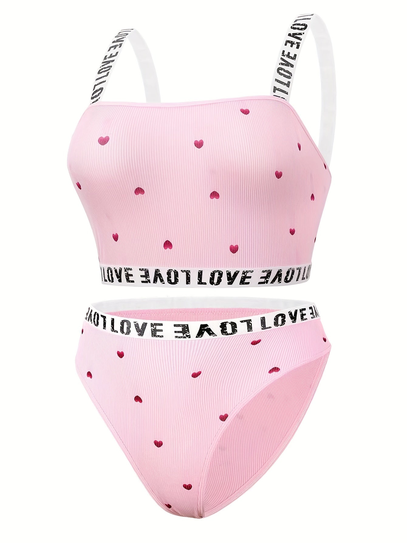  Heart Print Bra & Panty Set Medium Stretch