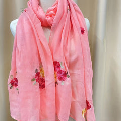 Solid Flower Embroidery Scarf Thin Shawl Windproof Head Wrap