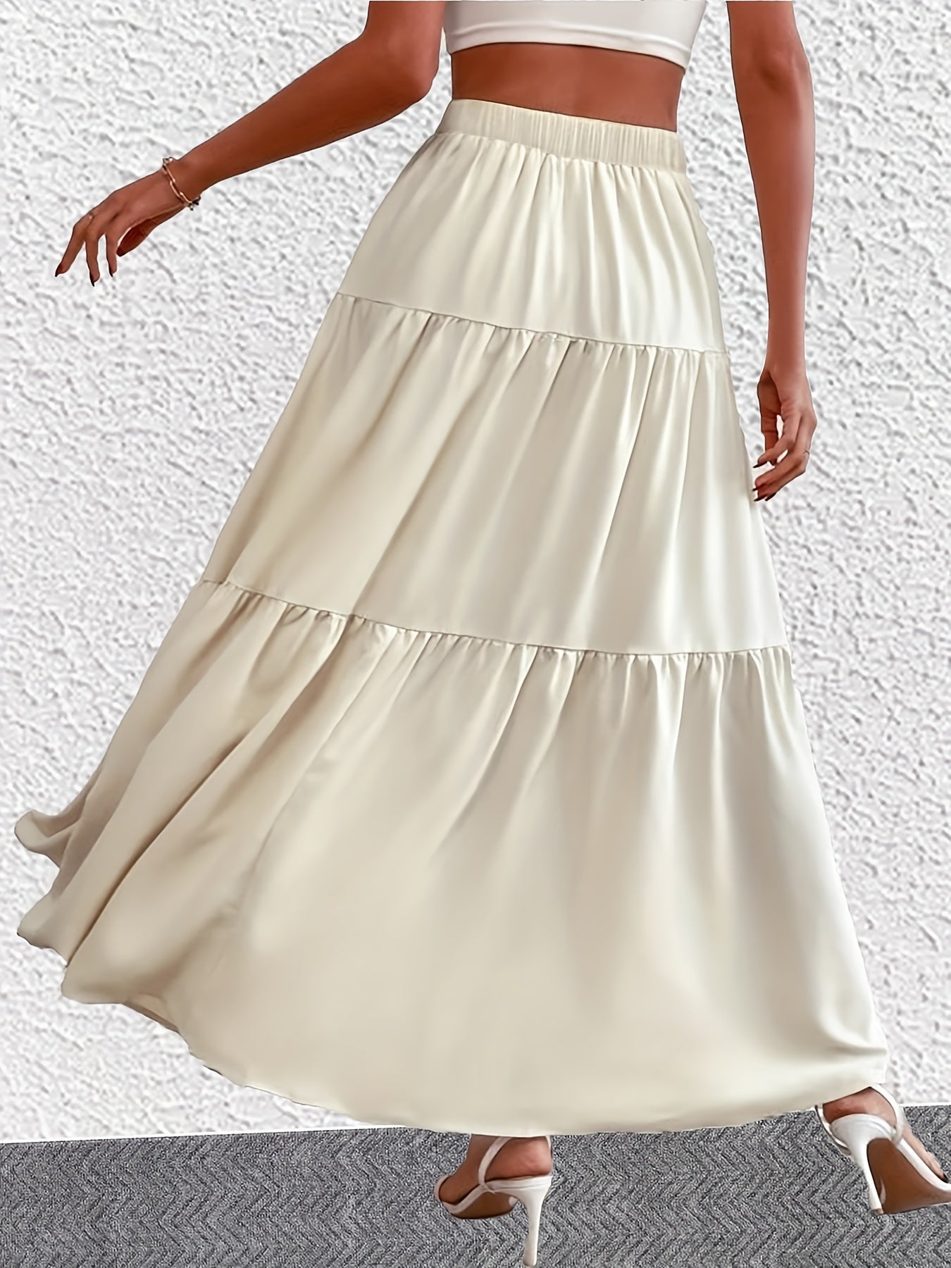  Solid Button High Rise Maxi Smock Skirt