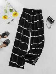  Women's Stripe Print High Rise Wide Leg Trousers