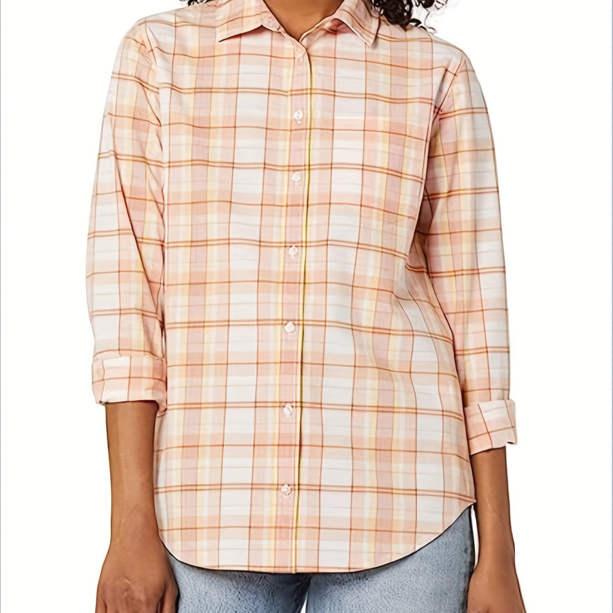  Plaid Print Long Sleeve Button Up Shirt Top