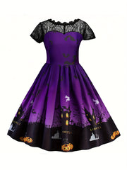 Girl's Halloween Lace Sleeve A Line Dress Costume