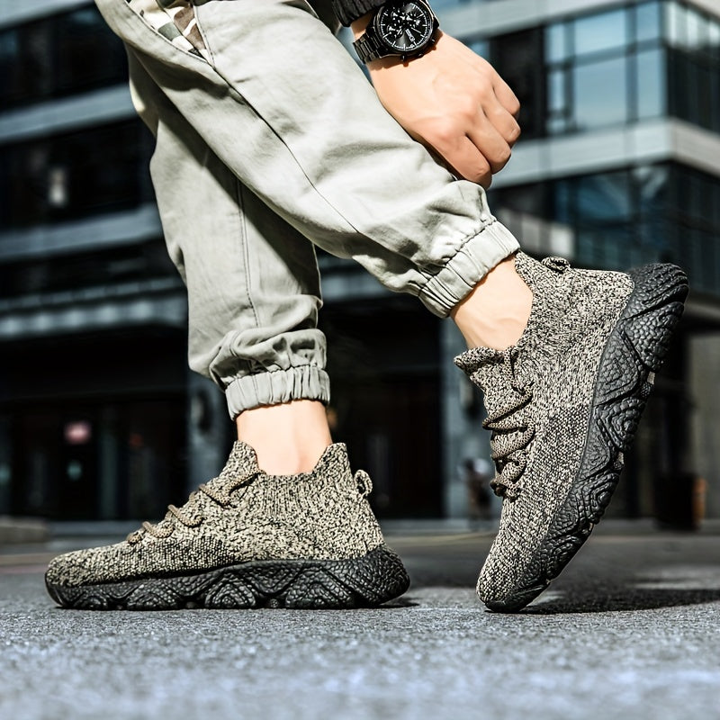 Men's Breathable Woven Knit Cushioned Shoes Lightweight Outdoor Sneakers