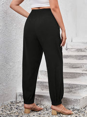  Solid Shirred Waist Jogger Trousers With Pockets