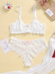  Floral Lace Bow Knot Bra & Underwear Lingerie Set