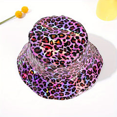 Purple Laser Bucket Hat Leopard Print Lightweight Basin Hats Hip Hop Cap