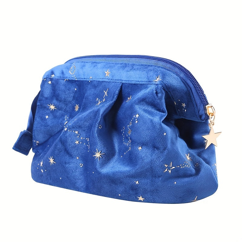 Portable Star Print Makeup Bag Velvet Polyester Wash Bag