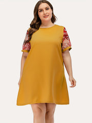  Colorblock Short Sleeve Loose Dress
