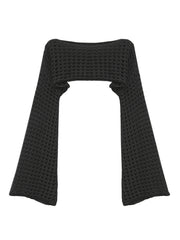 Y2K Crochet Cropped Knit Sweater Crew Neck Flared Sleeve